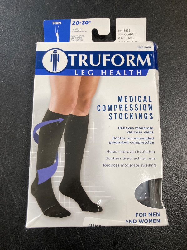 Photo 1 of Truform 20-30 mmHg Compression Stockings for Men and Women, Knee High Length, Closed Toe, Black, X-Large (8865BL-XL)