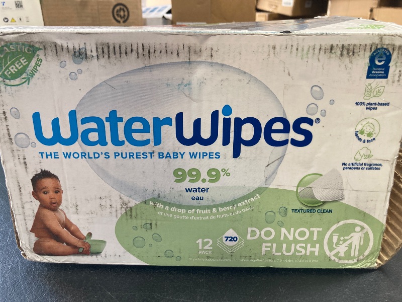 Photo 1 of WaterWipes Plastic-Free Textured Clean, Toddler & Baby Wipes, 99.9% Water Based Wipes, Unscented & Hypoallergenic for Sensitive Skin, 60 Count (12 packs), Packaging May Vary