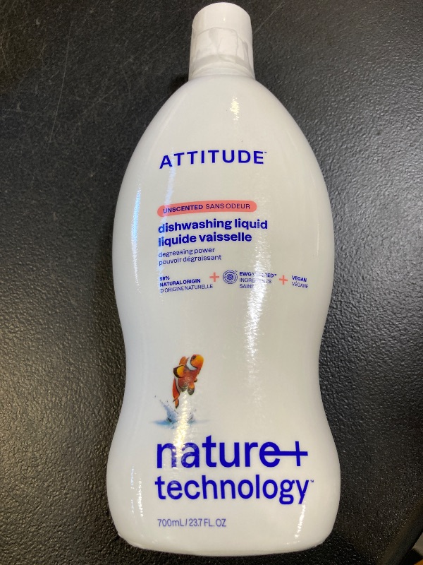 Photo 1 of ATTITUDE Dish Soap, EWG Verified, Plant-Based & Vegan Dishwashing Liquid, Naturally Derived, Unscented, 23.7 Fl Oz