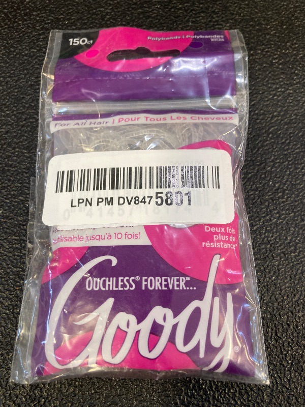 Photo 1 of Goody Ouchless Forever Polyband Hair Ties, 150 Ct, Clear, Elastic Bands, Easy Glide, Ultra-Strong Hold Styling Accessories for Women & Men, Secure Hold Ridge Design, All Hair Types
