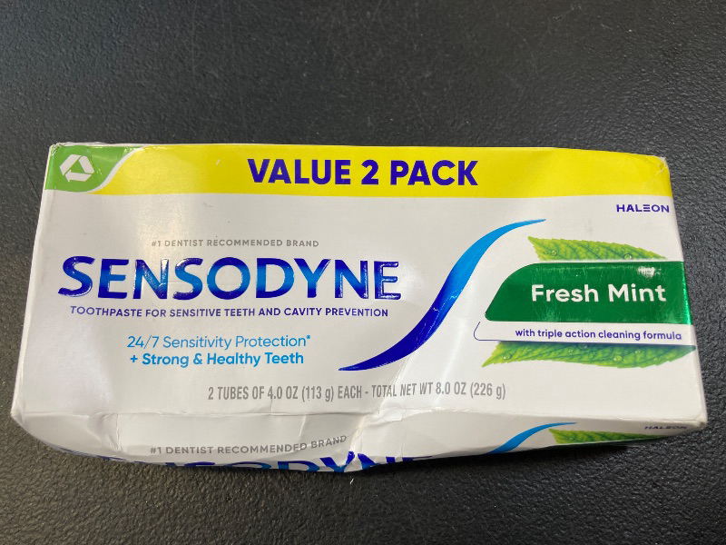 Photo 1 of Sensodyne Fresh Mint Sensitive Toothpaste, ADA Accepted Toothpaste for Cavity Prevention and Sensitive Teeth Treatment - 4 Ounces (Pack of 2)
