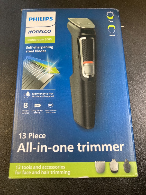 Photo 1 of Philips Norelco Multi Groomer All-in-One Trimmer Series 3000-13 Piece Mens Grooming Kit for Beard, Face, Nose, Ear Hair Trimmer and Hair Clipper - NO Blade Oil Needed, MG3740/40