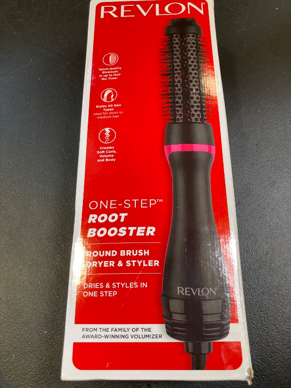 Photo 1 of REVLON One-Step Hair Dryer and Styler - Root Booster Round Brush for Styling, Dryer Brush for Fast and Easy Salon-Quality Blowout, More Shine and Less Frizz (1-1/2 in)