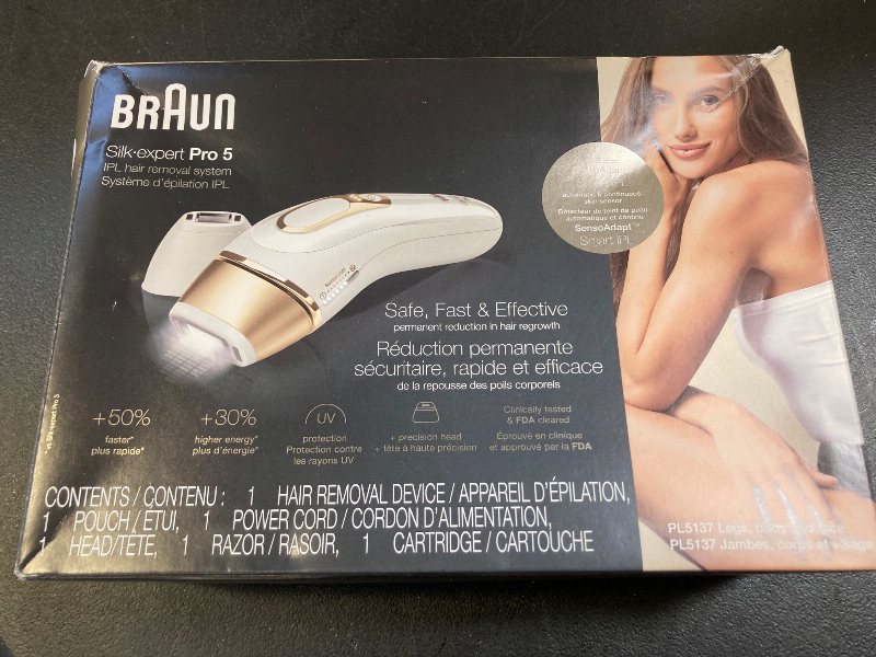 Photo 1 of Braun IPL at Home Laser Hair Removal for Women and Men, Silk Expert Pro 5 PL5137 with Venus Swirl Razor, Permanent Visible Hair Reduction in Hair Regrowth for Body & Face, Corded, PL5137