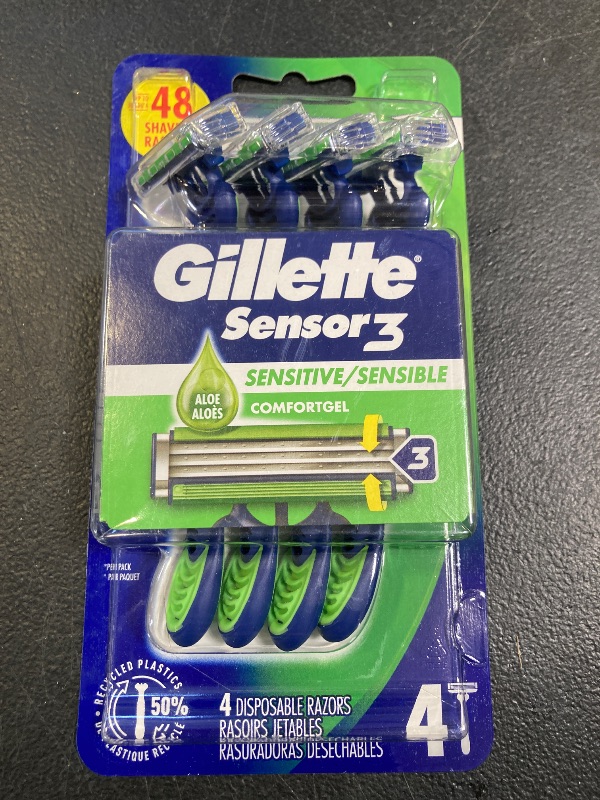 Photo 1 of Gillette Sensor3 Sensitive Men's Disposable Razor, 4 Razors