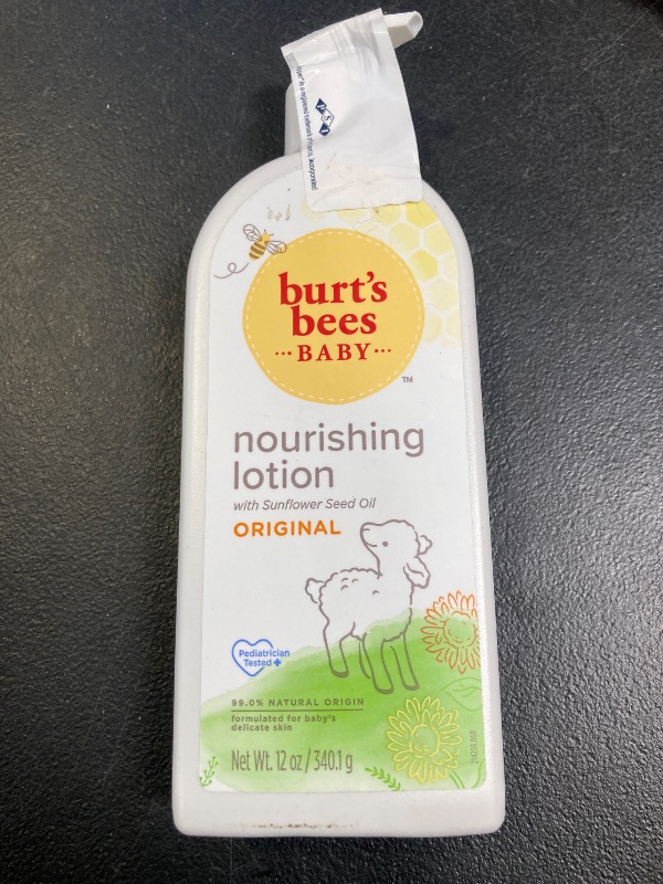 Photo 1 of Burt's Bees Baby Lotion for Sensitive Skin, Nourishing and Hypoallergenic Lotion with Shea Butter, Original Scent, 99% Natural Origin, 12 Oz