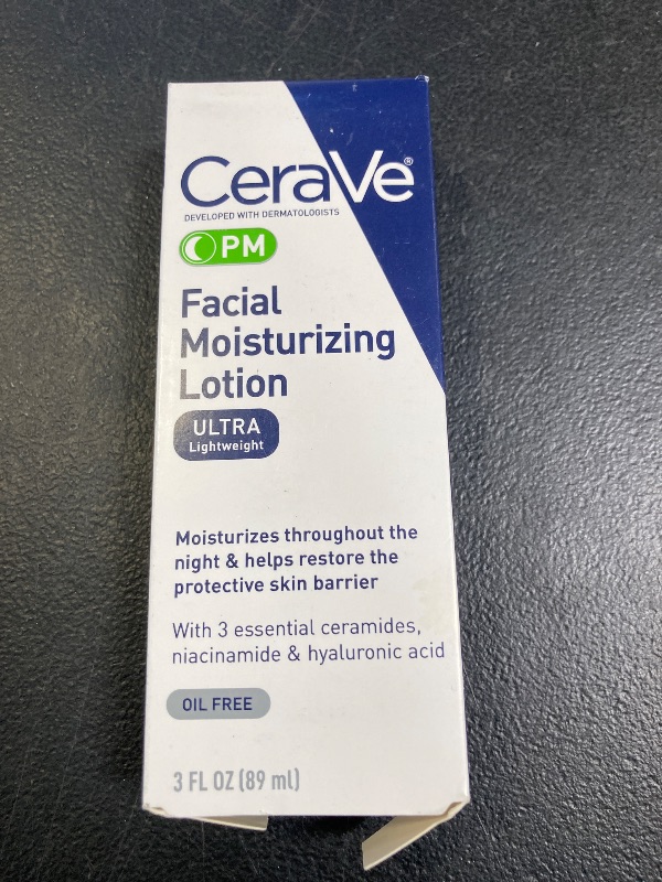 Photo 1 of CeraVe PM Facial Moisturizing Lotion, Night Cream with Hyaluronic Acid and Niacinamide, Ultra-Lightweight, Oil-Free Moisturizer for Face, 3 Ounce