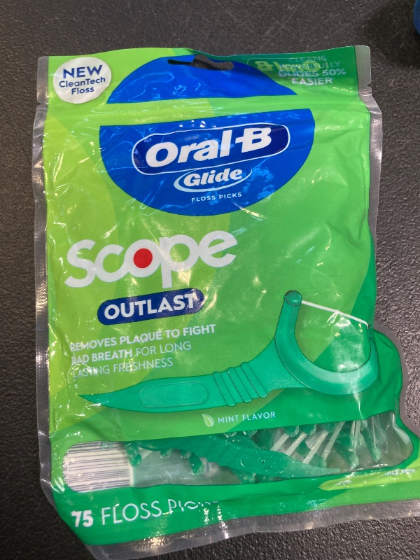Photo 1 of Oral-B Glide Complete Floss Picks, Dental Floss Picks, Scope Outlast, 75-ct, Toothpicks Floss Picks