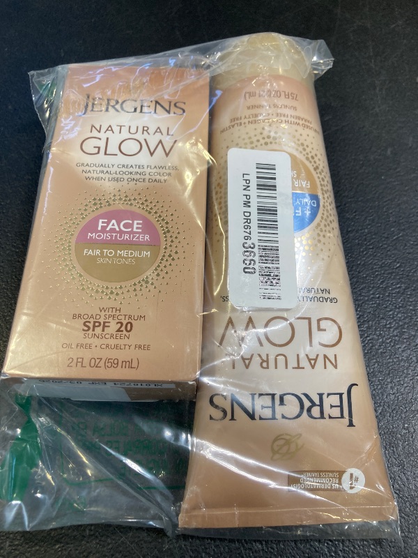 Photo 1 of Jergens Natural Gradual Glow Bundle Pack: Daily Moisturizer +Firming 7.5fl oz and SPF20 Face Moisturizer 2fl oz, Fair to Medium