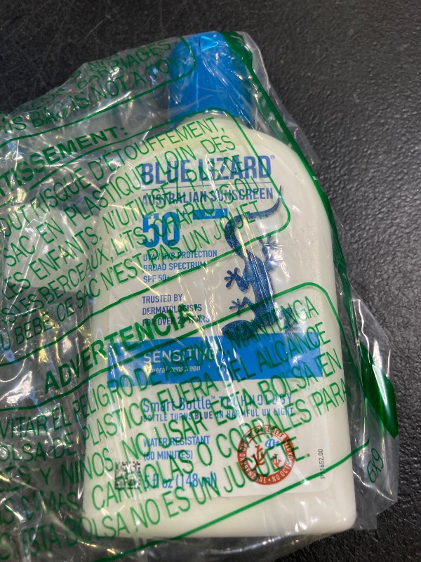 Photo 1 of BLUE LIZARD Sensitive Mineral Sunscreen with Zinc Oxide, SPF 50+, Water Resistant, UVA/UVB Protection with Smart Bottle Technology - Fragrance Free, 5 oz