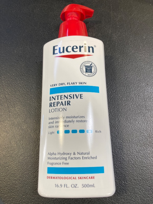 Photo 1 of Eucerin Intensive Repair Body Lotion for Dry Skin with Alpha Hydroxy, Body Moisturizer for Very Dry Skin, Moisturizes, Exfoliates and Conditions, Paraben Free and Fragrance Free, 16.9 Fl Oz Bottle