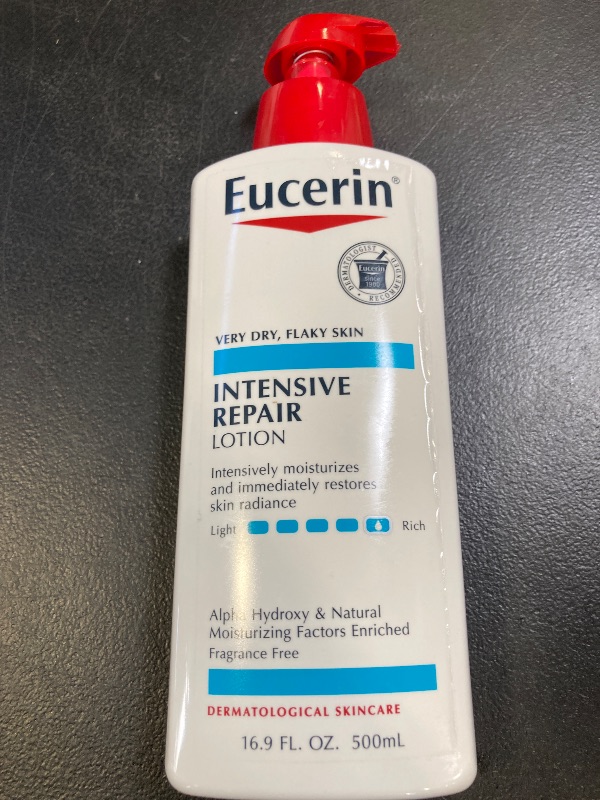 Photo 1 of Eucerin Intensive Repair Body Lotion for Dry Skin with Alpha Hydroxy, Body Moisturizer for Very Dry Skin, Moisturizes, Exfoliates and Conditions, Paraben Free and Fragrance Free, 16.9 Fl Oz Bottle