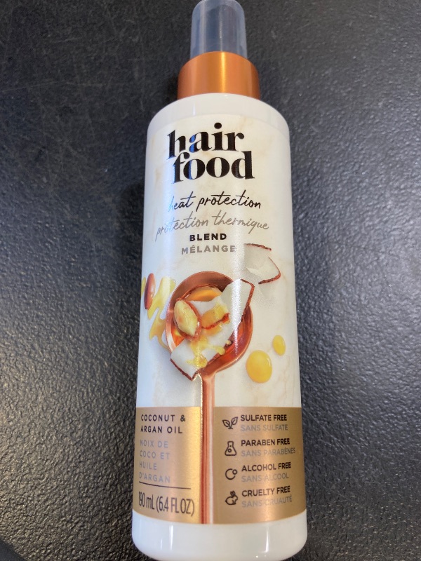 Photo 1 of Hair Food Coconut & Argan Oil Heat Protectant Leave-In Spray for All Hair Types, 450°F Heat Protection, Sulfate-Free, Paraben-Free, Dye-Free, Alcohol-Free, Adds Shine, 6.4 Fl Oz