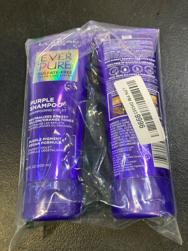 Photo 1 of L’Oreal Paris EverPure Sulfate Free Brass Toning Purple Shampoo and Conditioner Set for Blonde, Bleached, Silver, or Brown Highlighted Hair, 1 Kit