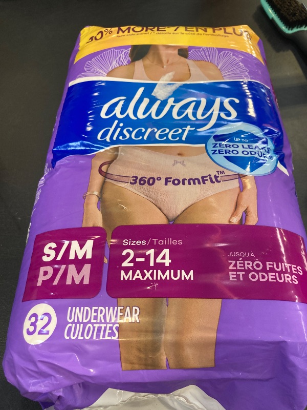 Photo 1 of Always Discreet Incontinence & Postpartum Incontinence Underwear for Women, Small/Medium, Maximum Protection, 32 Count