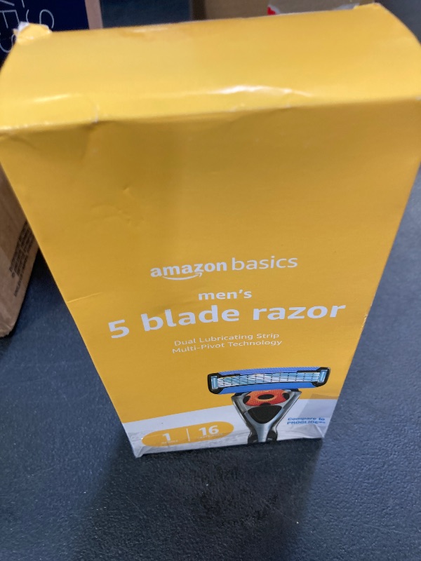 Photo 1 of Amazon Basics 5-Blade MotionSphere Men's Razor with Dual Lubrication and Precision Trimmer, 17 Piece Set, 1 Handle & 16 Cartridges, Black