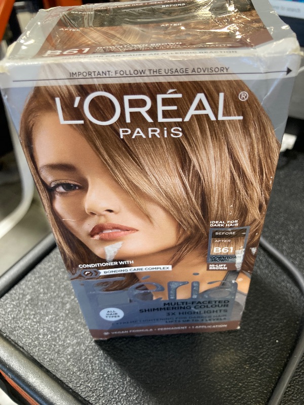 Photo 1 of L'Oreal Paris Feria Multi-Faceted Shimmering Permanent Hair Color, B61 Downtown Brown (Hi-Lift Cool Brown), Pack of 1, Hair Dye
