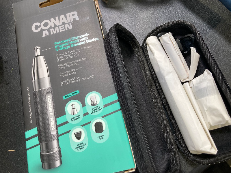 Photo 1 of Conair Men Ear, Nose, and Eyebrow Trimmer, Patent 360 Bevel Blade for No Pull, No Snag Trimming Experience, 5-piece Kit with Travel Case