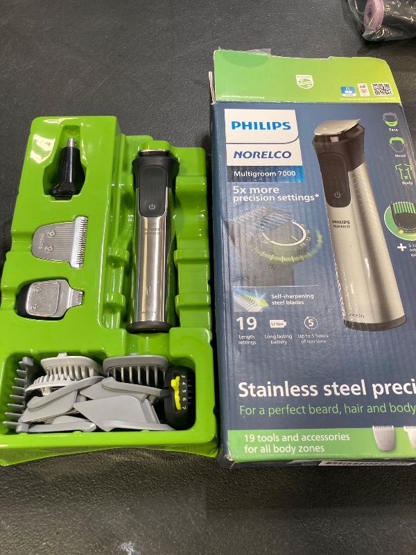 Photo 1 of Norelco Philips Multigroom 7000 Series, All-in-One Trimmer, Beard Trimmer and Hair Clipper, 19-Piece Men's Grooming Kit for Beard, Head, Hair, Body, and Face, Soft Pouch, MG7910/49