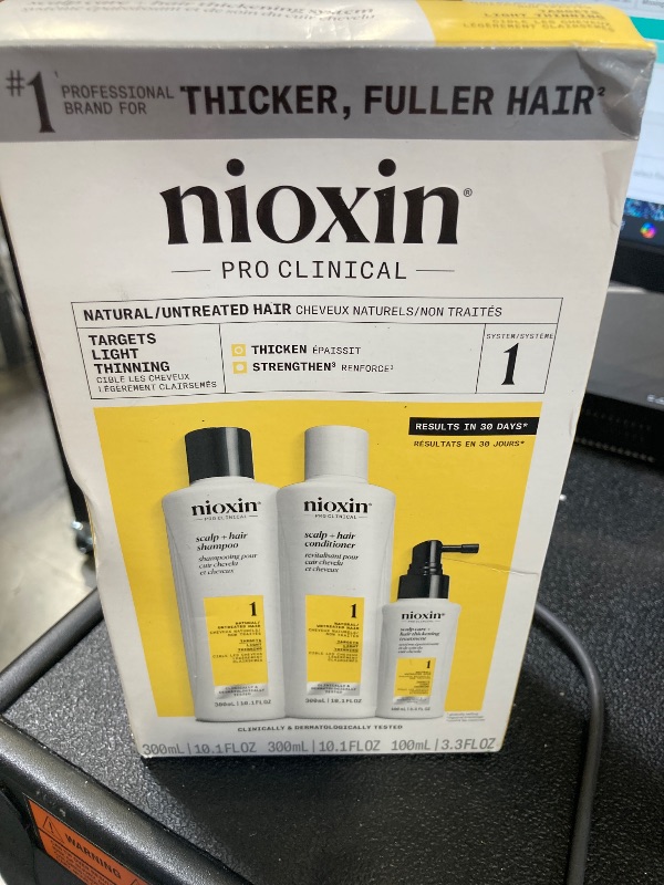 Photo 1 of Nioxin Scalp + Hair Thickening System 1 | For Natural or Untreated Hair with Light Thinning |With Niacinamide and Biotin | Full Size | 3 Month Supply