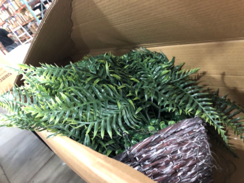 Photo 1 of QIANYUN Fake Fern Outdoor Artificial Plants-2-Pack Artificial Outdoor Hanging Fern Faux Greenery UV Resistant Plastic Plants for Front Porch Living Room Garden Decor- Including Hanging Planters