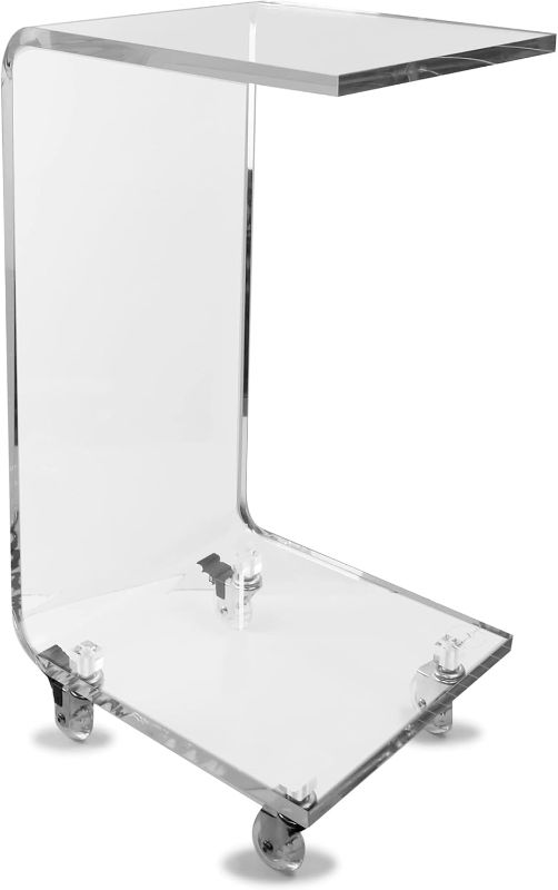 Photo 1 of Designstyles Acrylic Folding Tray Table – MDesignstyles Acrylic C Table - Small Side Table Living Room Decor - Slim C-Shaped End Table for Sofa with Wheels - Drink Table, TV Tray Table, Horizontal Laptop Stand for Couch, Grey Mist Edge
odern Chic Accent D