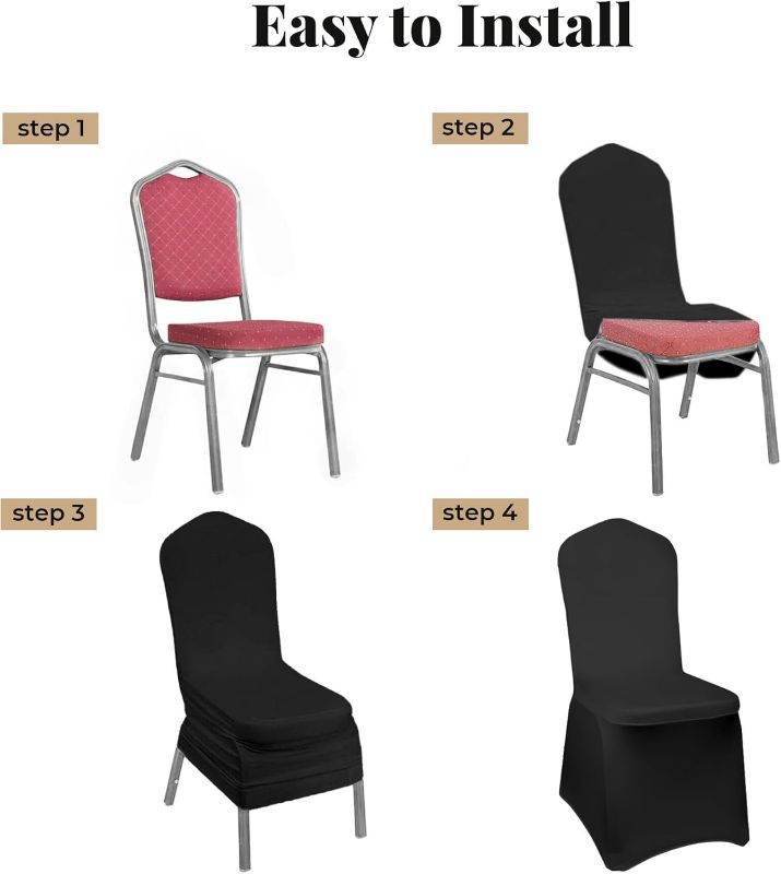 Photo 1 of SINGLE SET Black Polyester Spandex Chair Covers - Stretch Slipcovers for Wedding, Party, Dining, Banquet