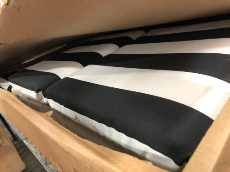 Photo 1 of Pillow Perfect Stripe Indoor/Outdoor Split Back Chaise Lounge Cushion with Ties, Plush Fiber Fill, Weather, and Fade Resistant, 72.5" x 21", Black/White Cabana Stripe, 1 Count