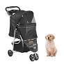 Photo 1 of KFFKFF Pet Stroller, 3 Wheels Foldable Dog Cat Stroller with Front Pedal and Cup Holder, 35 lbs Weight Capacity, Black