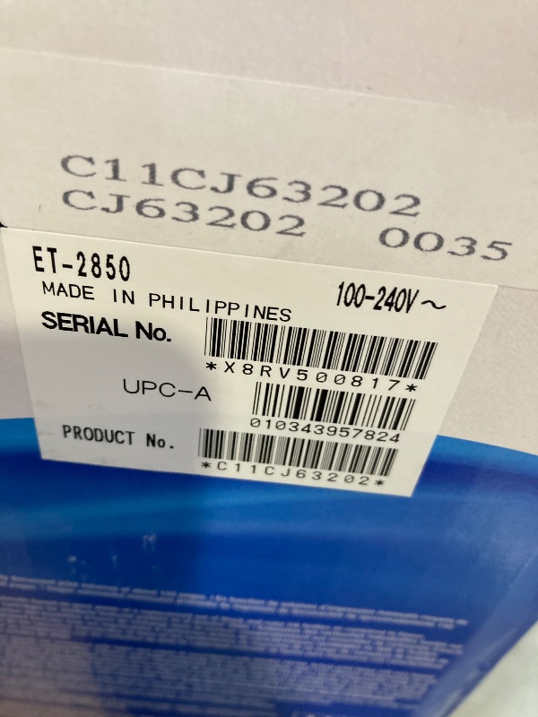 Photo 1 of MISSING INK---Epson EcoTank ET-2850 Wireless Color All-in-One Cartridge-Free Supertank Printer, Copier, Scanner - White