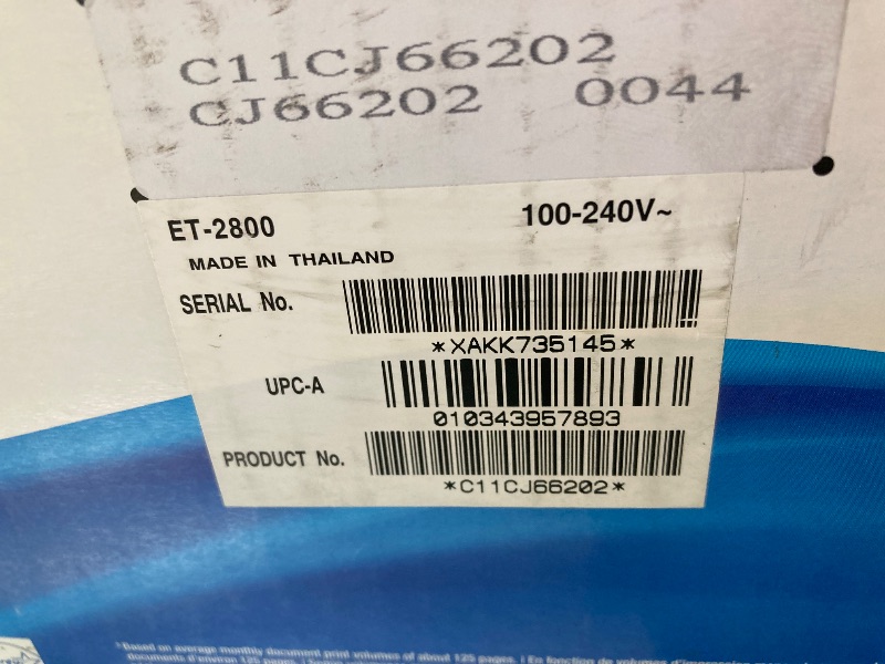 Photo 1 of MISSING INK--- Epson EcoTank ET-2800 Wireless Color All-in-One Cartridge-Free Supertank Printer, Copier, Scanner - White