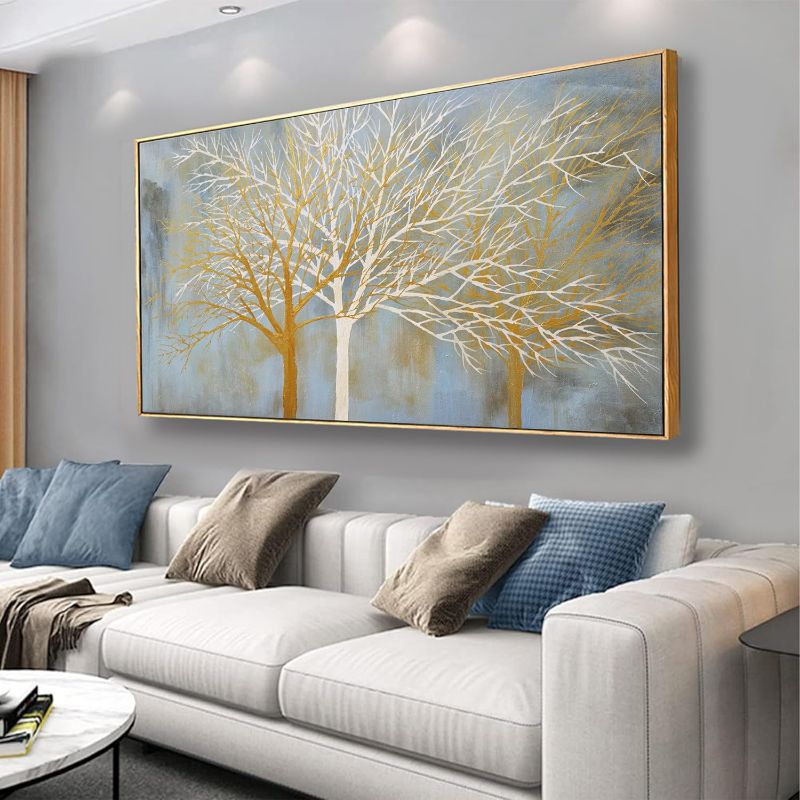 Photo 1 of Canvas Wall Art Abstract Framed Artwork White Birch Trees Painting Wall Decoration Abstract Painting for Home Modern Decor Bedroom Home Office Dining Room Decoration 24"x48"Can be hung directly