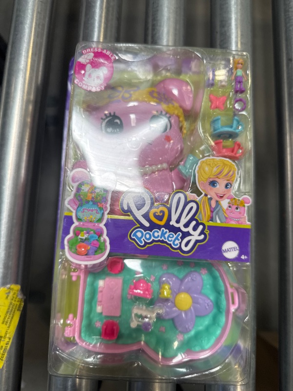 Photo 1 of Polly Pocket Dolls and Playset, Tea Party Bunny Compact, Travel Toy with 1 Micro Doll, Pet Bunnies, Food & Fashion Styling Accessories