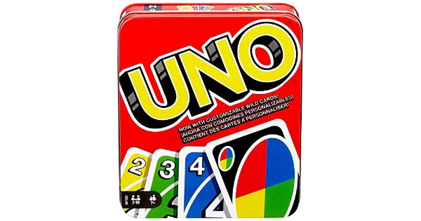 Photo 1 of UNO Family Card Game, with 112 Cards in a Sturdy Storage Tin, Travel-Friendly, Makes a Great Gift for 7 Year Olds and up [ Exclusive]
