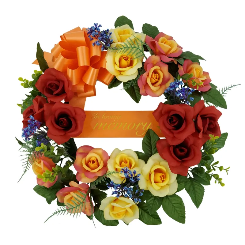 Photo 1 of Mainstays 17in Outdoor Artificial Rose Wreath, Red and Yellow Color. Polyester.