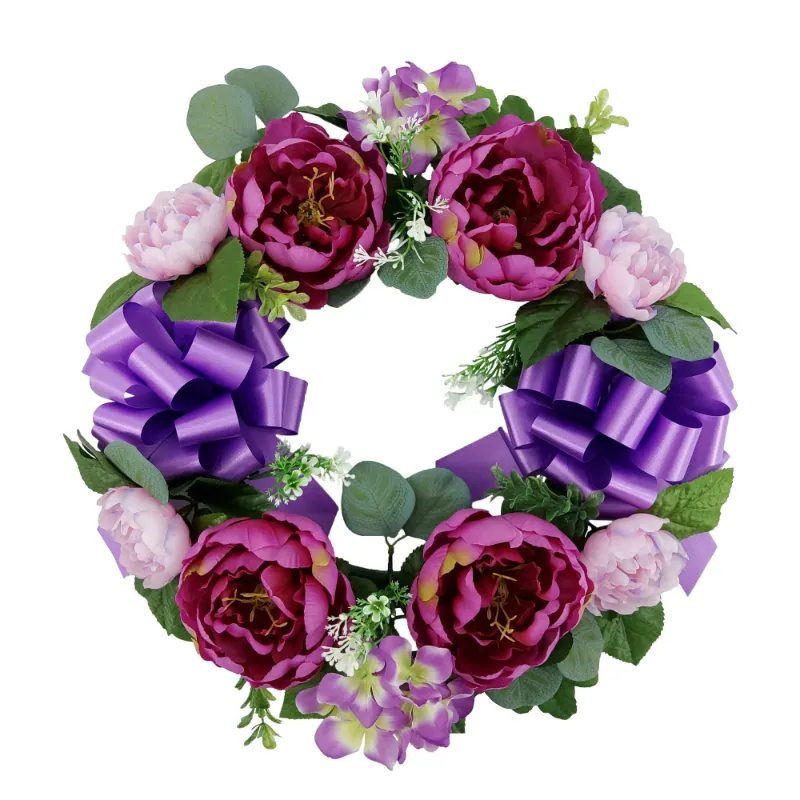 Photo 1 of Mainstays 17in Outdoor Artificial Polyester Peony Wreath, Purple Color.