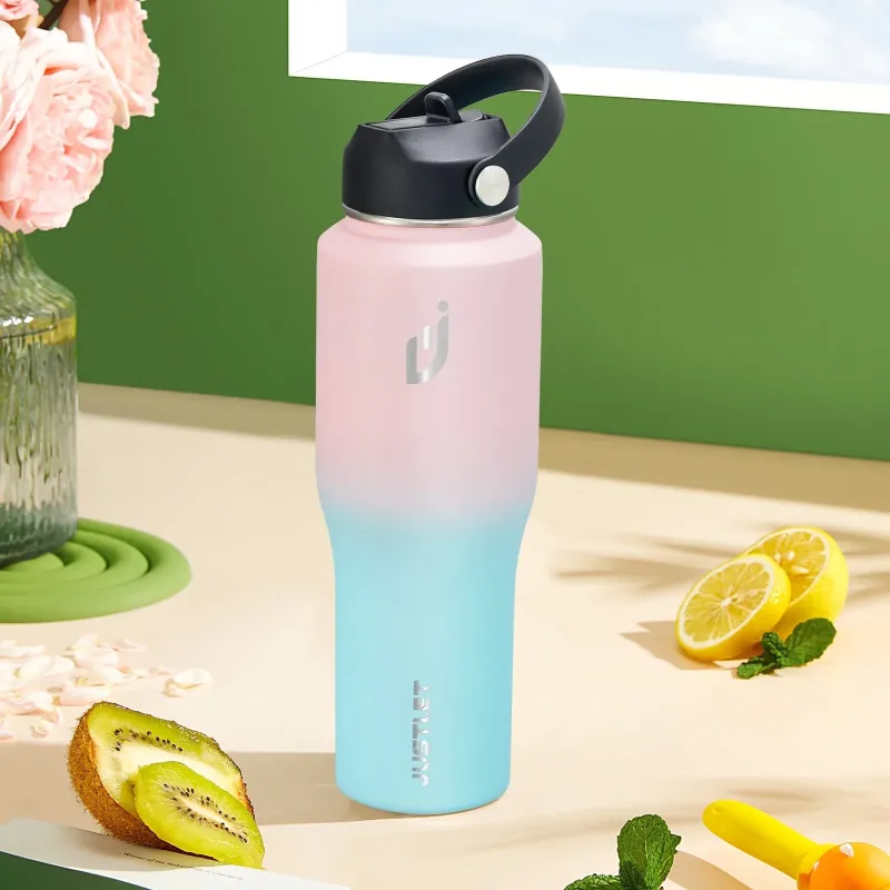Photo 1 of JUSTLET 32oz Insulated Stainless Steel Water Bottle with 2 Lids, Leak-Proof & Fit Cup Holder, Bubble Gum.