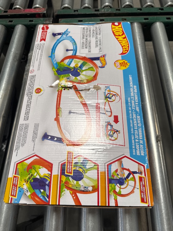 Photo 1 of Hot Wheels Toy Car Track Set, Launch and Loop Playset & 1:64 Scale Die-Cast Vehicle, Crash Area on Figure 8 Track with Loop-Kicker Booster