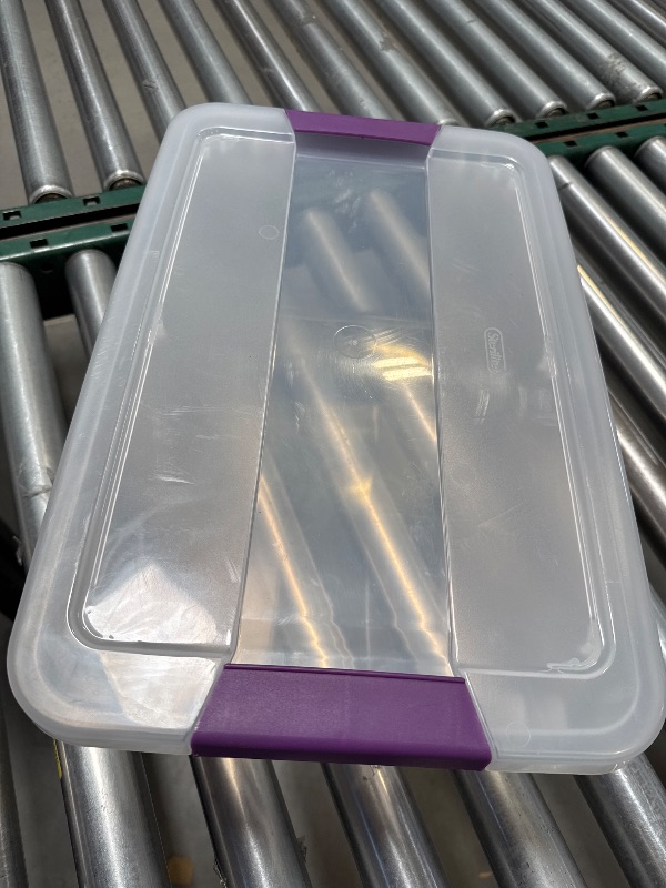Photo 1 of Sterilite 17531712 15 Quart Clear View Storage Container With Plum Handles
