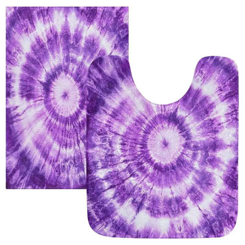 Photo 1 of 2PCs Bathroom Rugs Set Plush Toilet Base Mat 16" × 24" Bath Mat and 20" × 24" U Shape Soft Rugs Non Slip Absorbent Radiant Purple Tie-dye