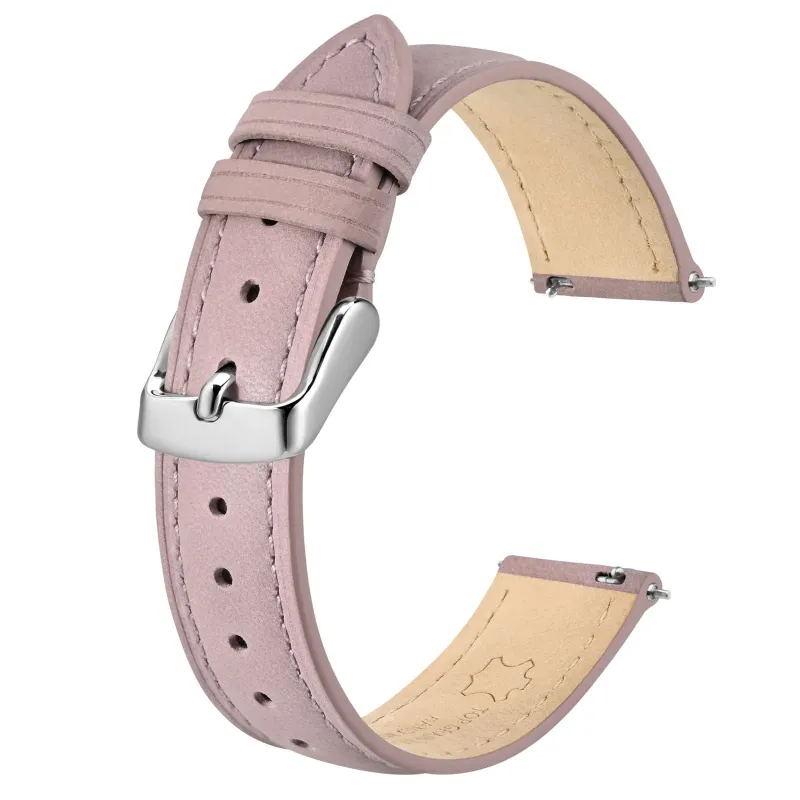 Photo 1 of BISONSTRAP Elegant Leather Watch Straps, Quick Release, Watch Bands for Women and Men, 12mm, Light Pink (Silver Buckle)
