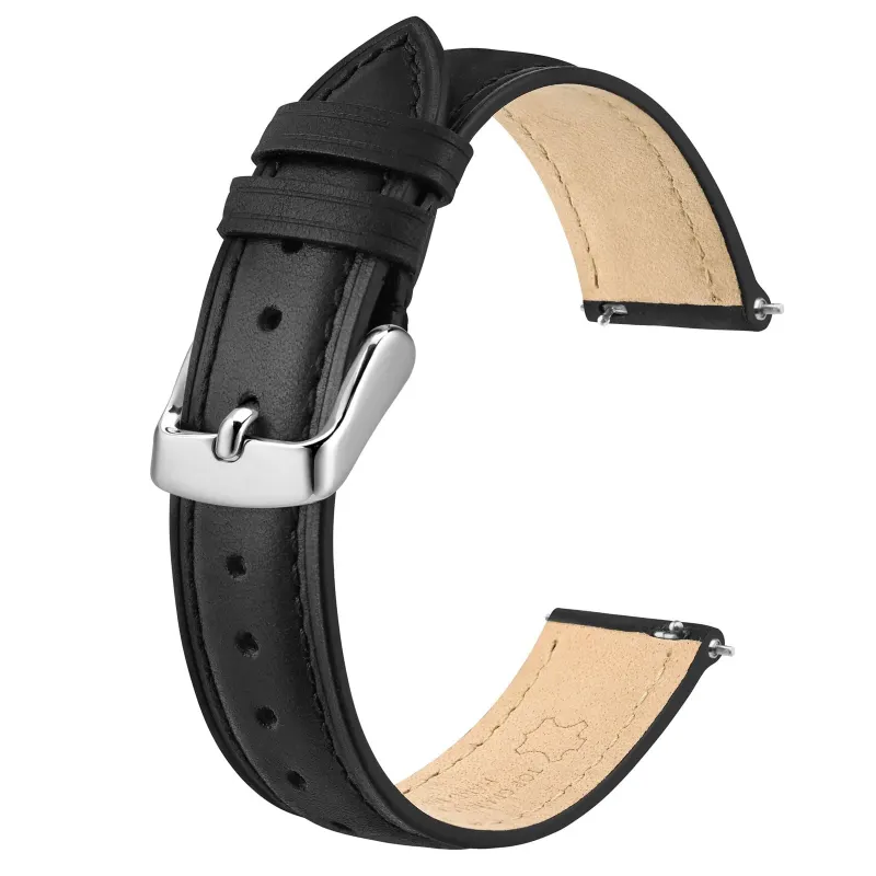 Photo 1 of BISONSTRAP Elegant Leather Watch Straps, Quick Release, Watch Bands for Women and Men, 12mm, Black (Silver Buckle)