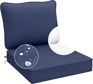 Photo 1 of AAAAAcessories Outdoor Deep Seat Cushions, Waterproof, Fade-Resistant Patio Furniture Replacement Cushions, 24" x 24" x 5", Navy Blue
