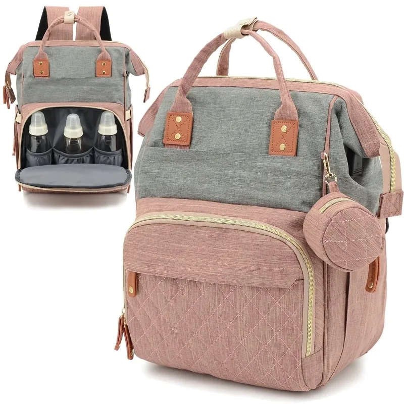 Photo 1 of DERSTUEWE Baby Diaper Bag Backpack, Multifunctional Waterproof Portable Baby Bag for Travel? Pink Grey