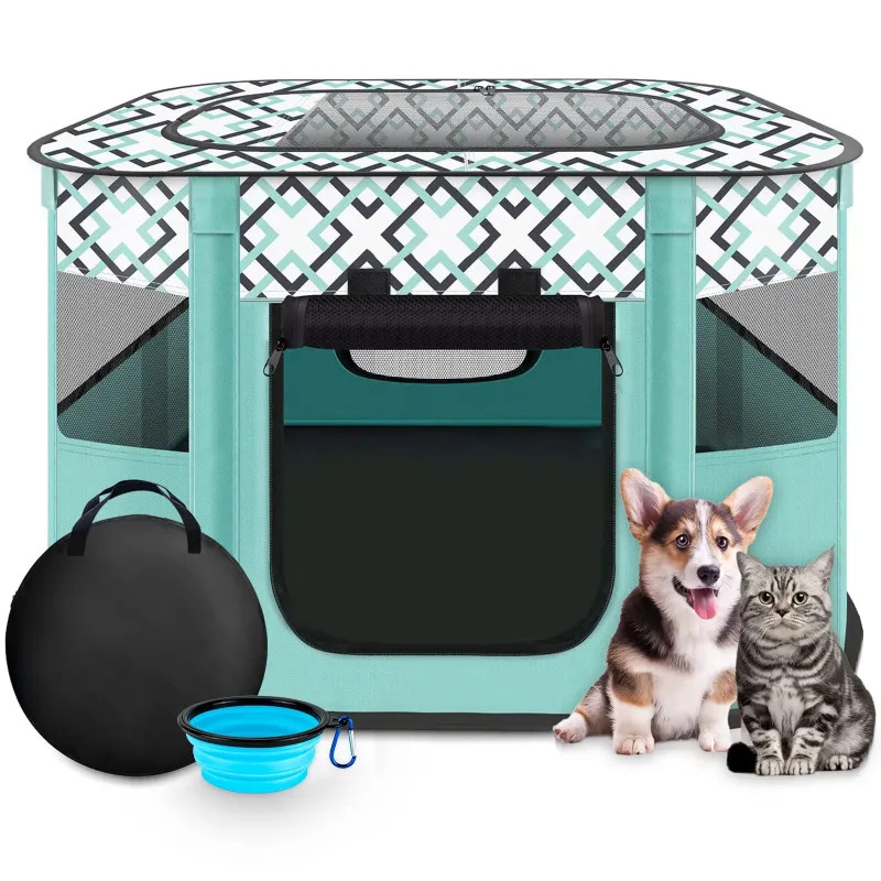 Photo 1 of Pet Playpen, YUWENUS Foldable Portable Dog Cat Playpens Exercise Kennel Tent, Removable Shade Cover, Indoor Outdoor Travel Camping Use
