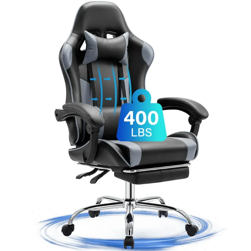Photo 1 of JONPONY Big and Tall Gaming Chair, Ergonomic Design, Gamer Chair PU Leather with Footrest and Lumbar Support, High Back Office Chair Support 8 Hours Long Sitting, Computer Chair,Black Grey
