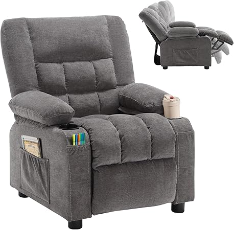 Photo 1 of Kids Recliner Chair? Push Back Toddler Recliner with Cup Holders & Side Pockets? Adjustable Footrest & Headrest Kids Sofa for Boys Girls 3+ Age Group