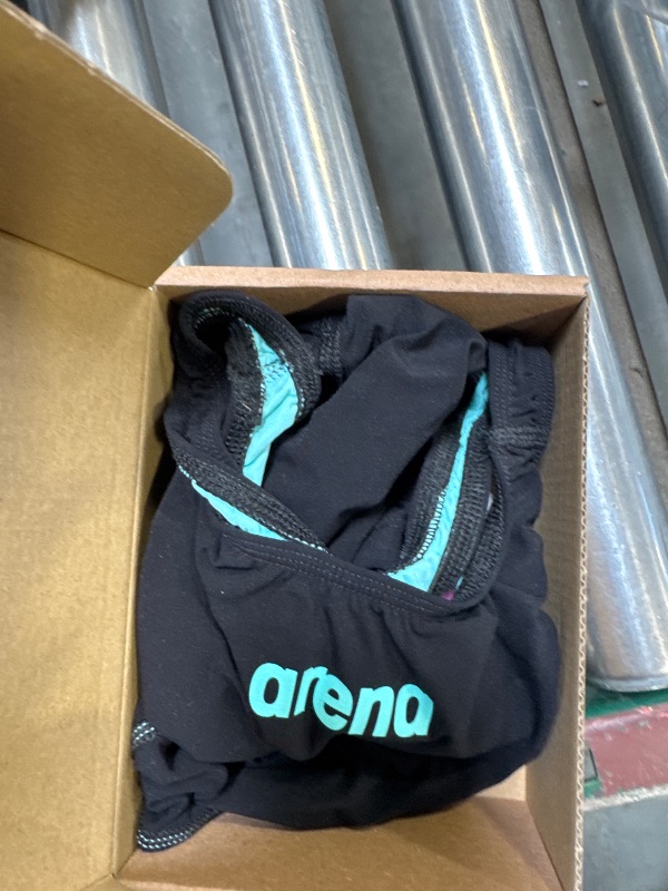 Photo 1 of ARENA Girls' Standard Powerskin Impulso Kneeskin Swim Racing Suit Open Back Short Leg, Black Teal