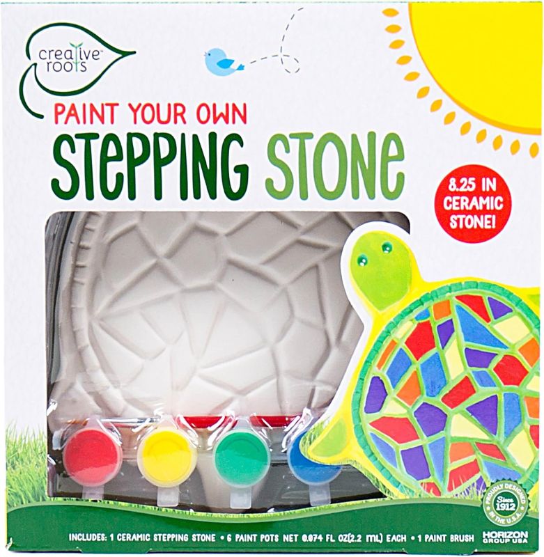 Photo 1 of Creative Roots Mosaic Turtle 7-Inch Ceramic Stepping Stones & 6 Vibrant Paints, Paint Your Own DIY Stepping Stones for Kids Ages 8+