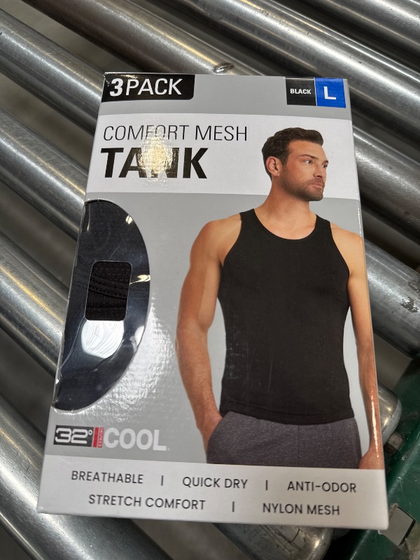 Photo 1 of 32 Degrees Comfort Mesh Tank Top, 3 Pack Black LARGE 